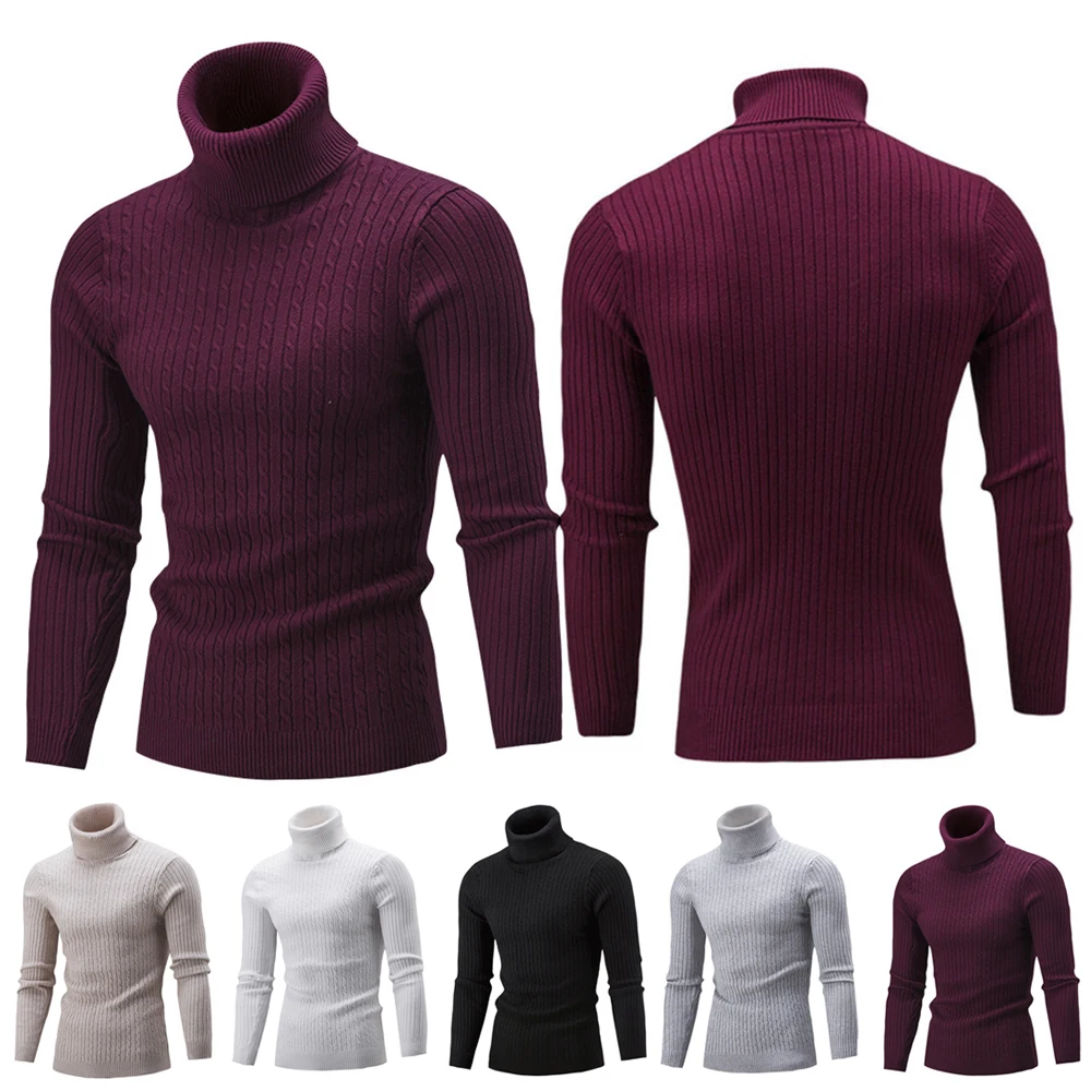 Men's Casual Slim Turtleneck Sweater Warm Long Sleeve Tops Knitwear Plus Size Warm SlimBase Suit Keep Warm Clothes Long Top HOT
