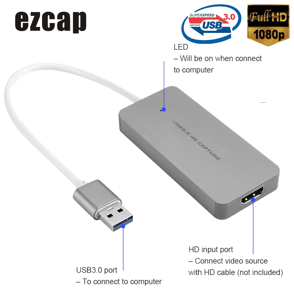 Устройство видеозаписи Ezcap HD Capture Card Easycap 1080P с поддержкой прямой трансляции USB 3 0
