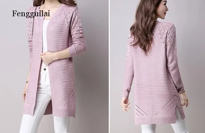 Осенний женский кардиган, сплошной цвет, открытые свитера, размер S-XXL, пончо, длинный рукав, открытая стежка, женская трикотажная верхняя одежда