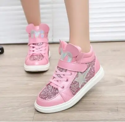 New Autumn Girls Shoes Pu Leather Ankle Boots Sequins Cartoon Warm Short Children's Shoes Flat Kids Fashion Shoes Pink Gold