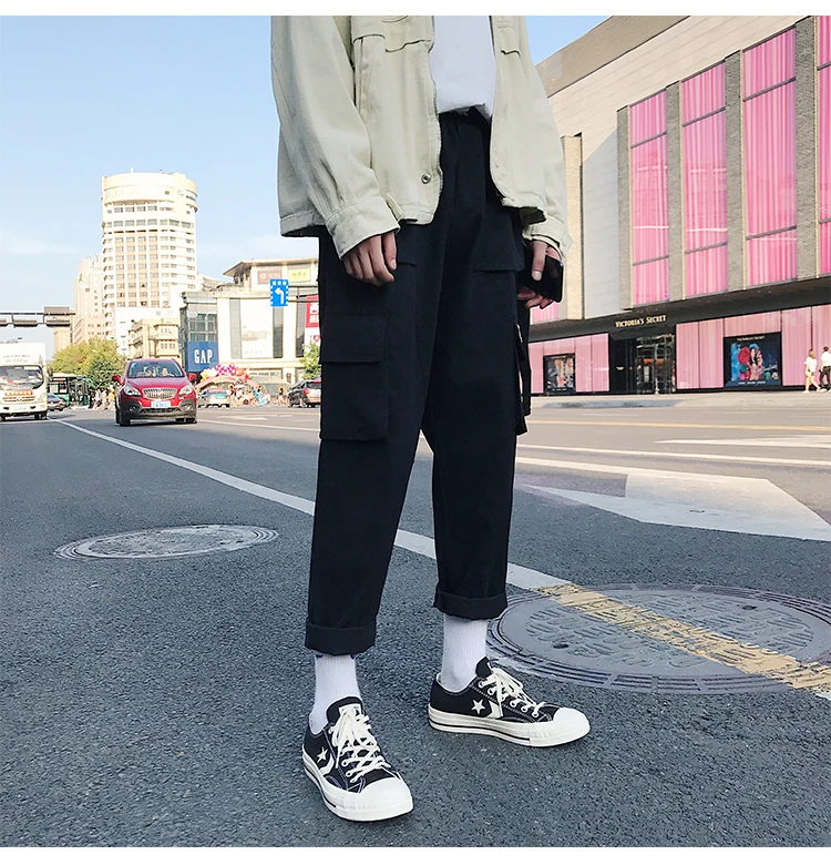 Liketkit Men's Vintage Cargo Pants Male Hip Hop Khaki Pockets Joggers Pants Male Korean Fashion Sweatpants Winter Overalls