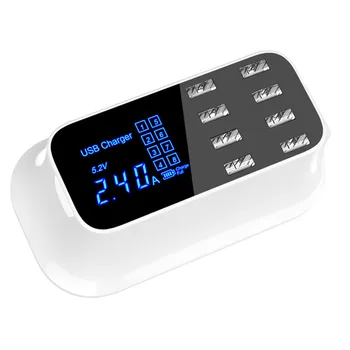 

8 Port USB Charger Smart LED Display Mobile Phone Tablet US EU Adapter Wall Charger Desktop Power Socket USB Charger Station