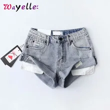Джинсы с высокой талией, короткие женские базовые повседневные обтягивающие шорты на молнии, сексуальные летние шорты, британский стиль, черные джинсовые шорты с потертостями