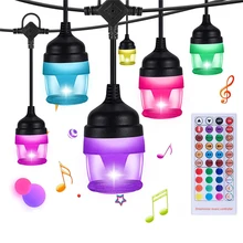 

37FT 12Bulbs Outdoor RGB LED String Lights Sync to Music Commercial Waterproof & Shatterproof String Lights for Cafe Backyard