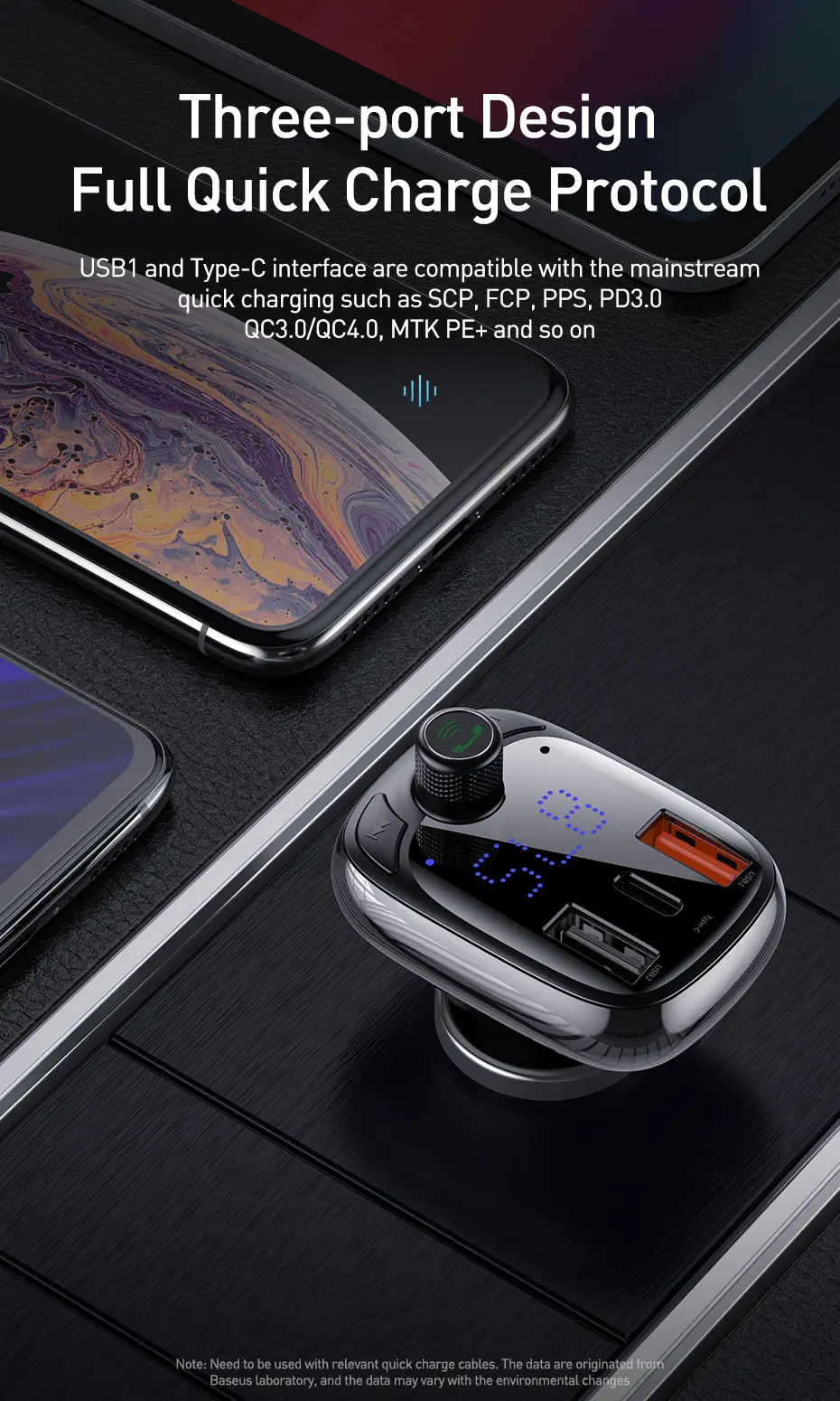 Автомобильное зарядное устройство Baseus, Bluetooth, fm-передатчик, MP3, быстрая зарядка, двойное зарядное устройство usb type-C, QC 3,0 PD3.0 для iPhone 11 samsung S9