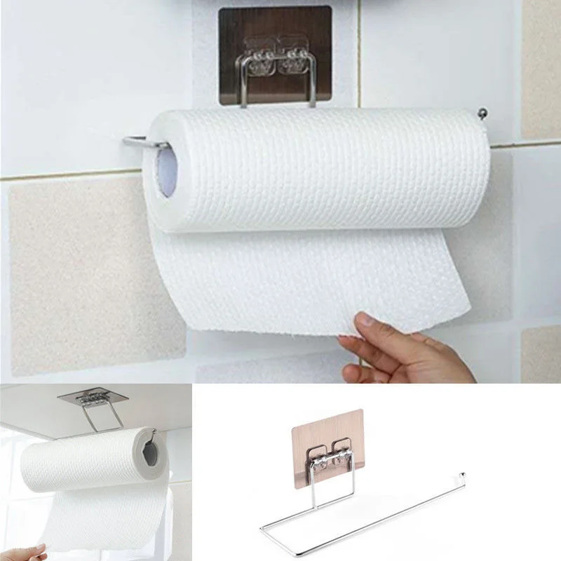 Stainless Steel Tissue Hanger Paper Roll Holder Wall Mounted Towel Storage Rack Organizer Shelf Kitchen Bathroom Accessories