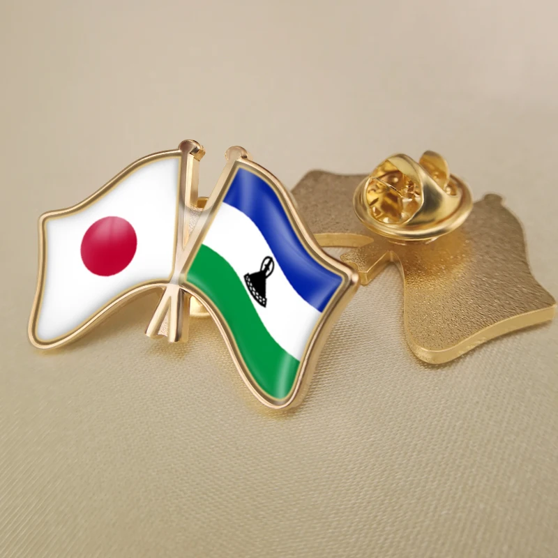 

Japan and Lesotho Crossed Double Friendship Flags Lapel Pins Brooch Badges
