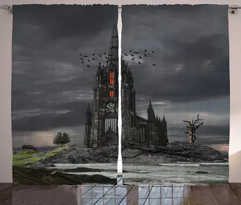 

Gothic Curtains Mysterious Gothic Castle Edinburgh Darkness Dramatic Sky Clouds Bat Old Building Living Room Bedroom Window