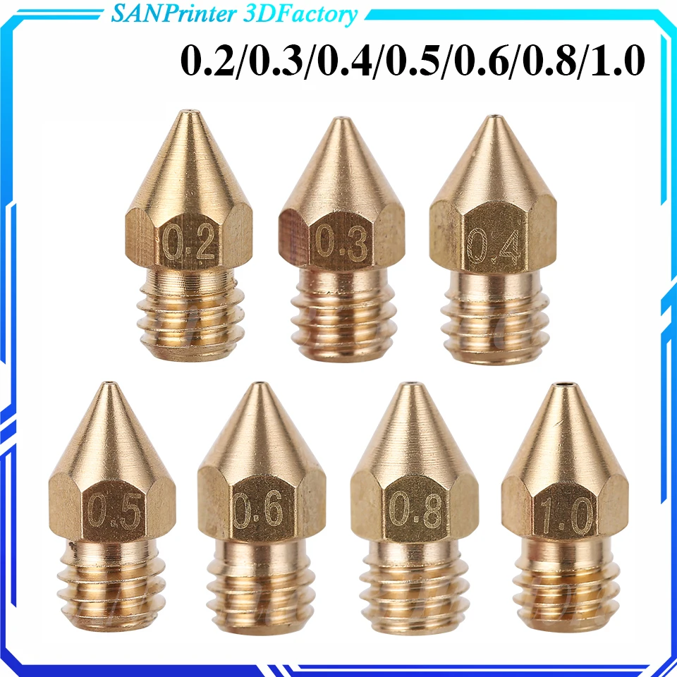 5/10PCS MK8 Brass Nozzle 0.2MM 0.3MM 0.4MM 0.5MM Extruder Print Head Nozzle For 1.75MM CR10 CR10S Ender-3 3D Printer Accessories