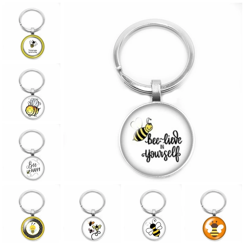 

2019 New Hot Ladybug Peacock Owl Turtle Bee Animal Pattern Glass Cabochon Keychain Gift Ornament Animal Lovers Best Choice