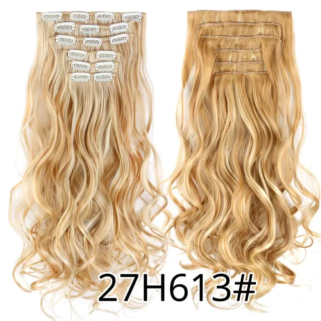 Leeons 16 colors 16 clips Long Straight Synthetic Hair Extensions Clips in High Temperature Fiber Black Brown Hairpiece 1001#