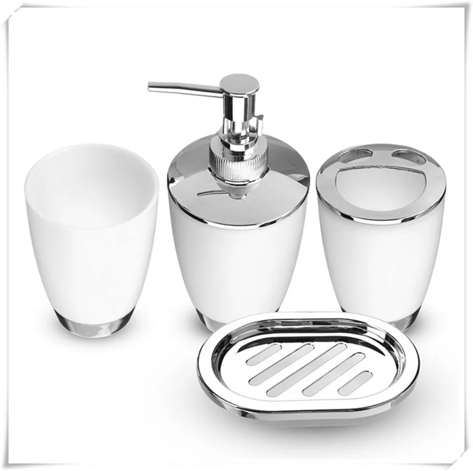 white set MSJO набор для ванной 4 шт. мыльница диспенсер бутылка Санузел чашка держатель для зубной щетки костюм украшение дома аксессуары - Цвет: white set