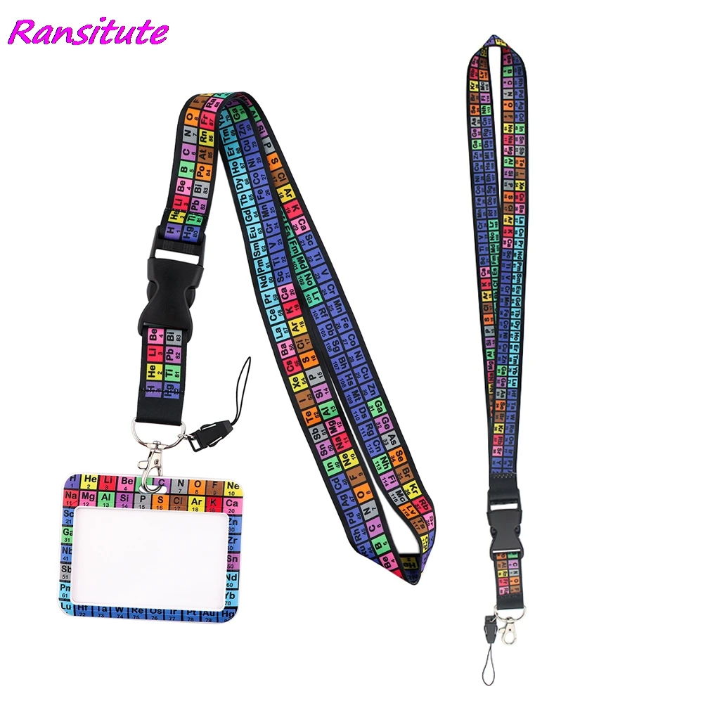 Ransitute R1991 Periodic Table Of Chemical Elements Lanyard Card Holder Student Hanging Neck Mobile Phone Lanyard Badge Holder