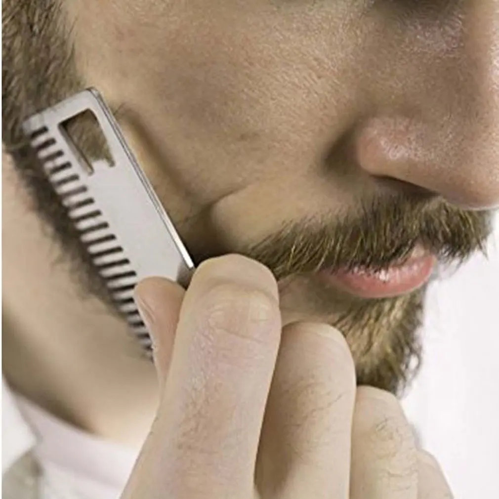 Metal Hair & Beard Comb with Bottle Opener Multi-purpose Credit Card Size Tool for Wallet and Pocket