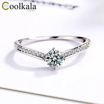

Coolkala s925 sterling silver four-claw zircon simple fashion niche design micro-inlaid joint ring