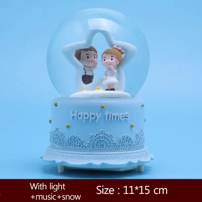 with snow-light Музыкальная шкатулка с изображением луны и звезд, миниатюрная модель, украшение для дома, ремесла для мальчиков и девочек, любовь, хрустальный шар, подарки на день Святого Валентина, Свадебный декор - Цвет: with snow-light