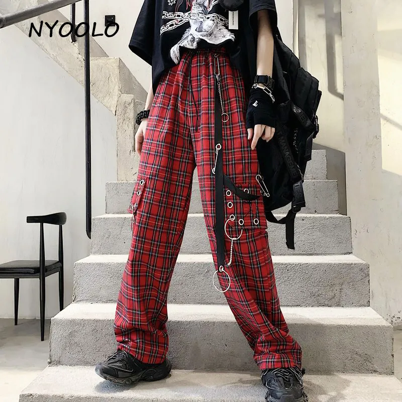 plaid pants with chain