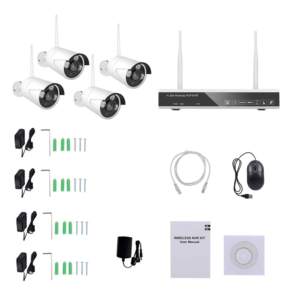 4CH NVR+ 4 камеры s Беспроводной NVR комплект системы видеонаблюдения 2MP 1080P wifi CCTV для камеры наблюдения монитор видеонаблюдения