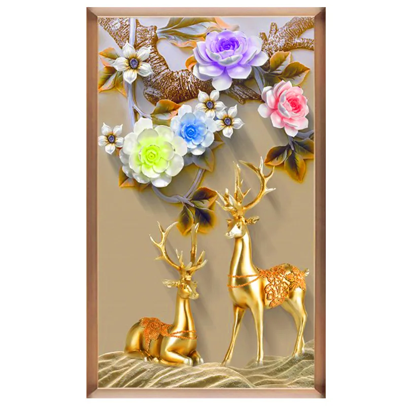 Golden Deer Flower Special Shaped 5D DIY Diamond Painting Kits Round Drill Diamond Animal decor Cross Stitch Embroidery Mosaic