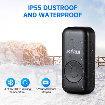 KERUI M525 Outdoor Wireless Waterproof Doorbell Smart Home Door Bell Chime Kit LED Flash Security Alarm