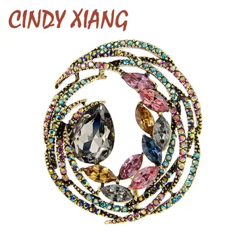 

CINDY XIANG CZ Rhinestone Round Brooches For Women Elegant Vintage Shining Brooch Pin High Quality Accessories Good Gift