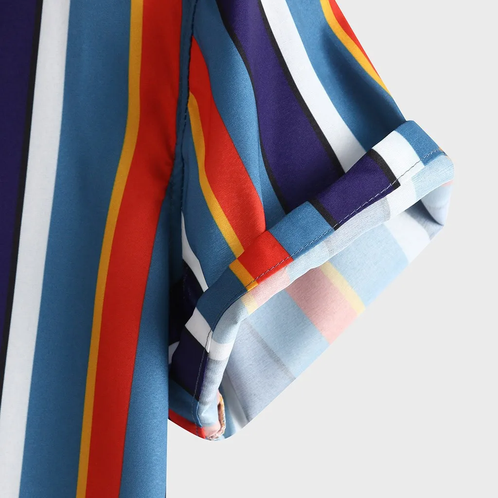 Модные мужские рубашки, дышащие, в полоску, летние, короткий рукав, свободные пуговицы, повседневная мужская рубашка, блузка, топ, новинка