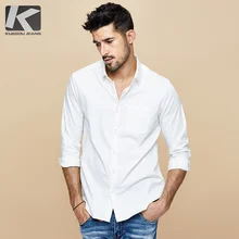 KUEGOU Осенняя хлопковая простая белая рубашка мужская одежда на пуговицах Повседневная приталенная мужская одежда с длинным рукавом модная брендовая блуза 6838