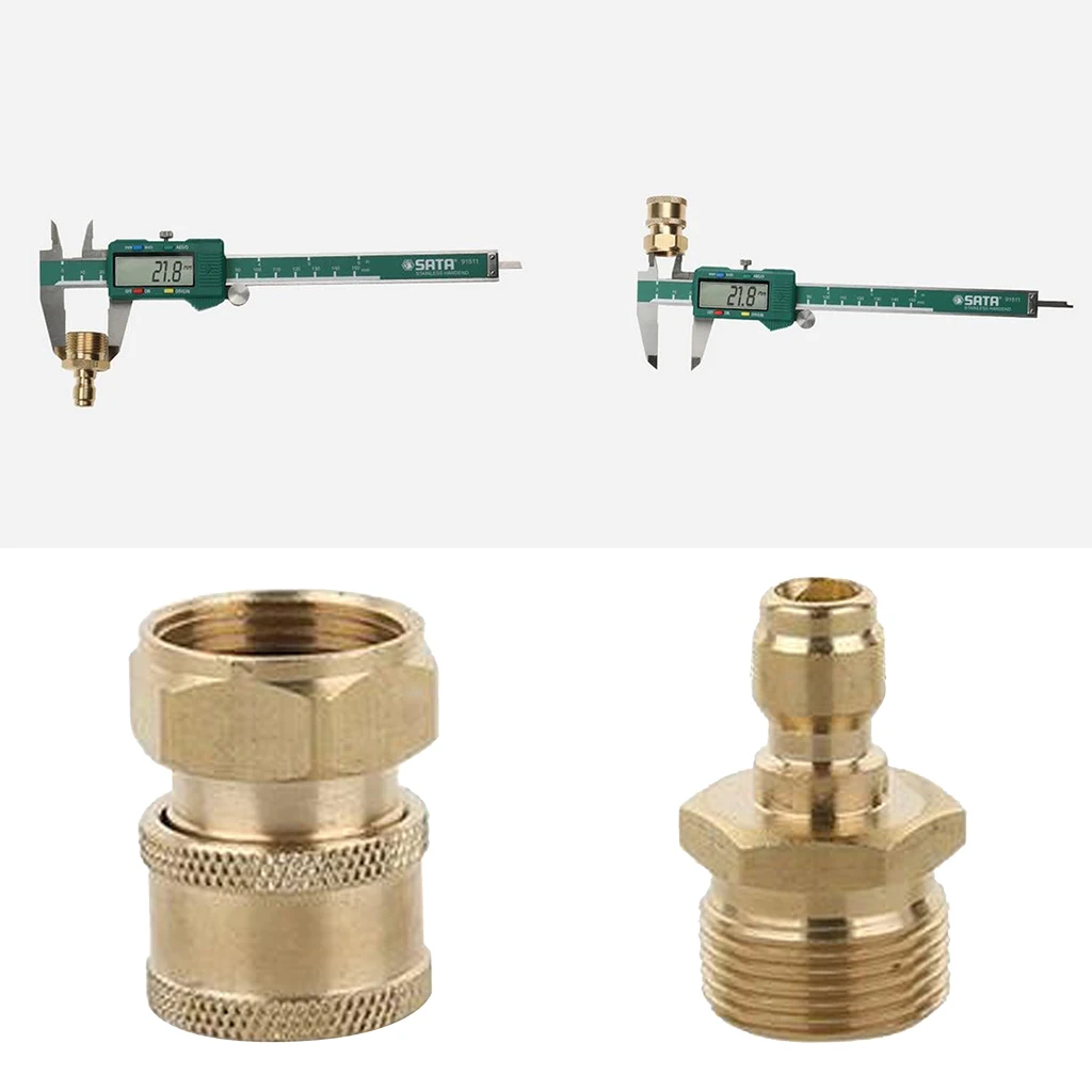 2pcs M22 Male & M22 Female Durable Brass Quick Coupler Garden Hose Adaptor
