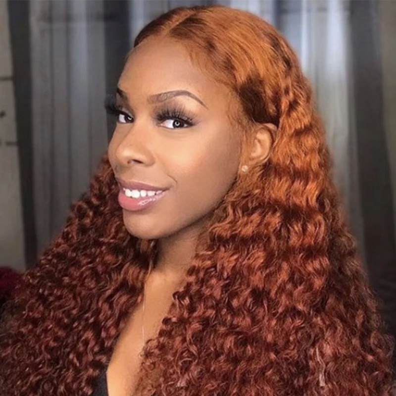 

Orange 13x6 Lace Front Human Hair Wig Deep Curly Colored 360 Lace Frontal Wig Brazilian 150 Density Dolago Wigs