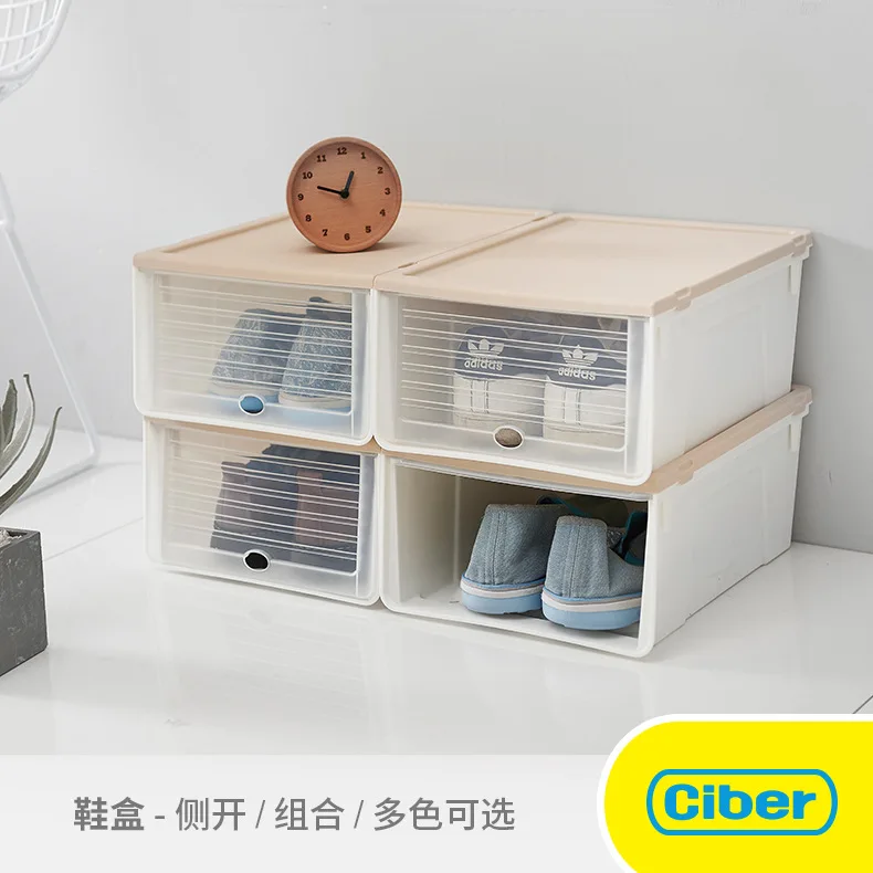 

2018 Creative-Combined Slider Side Plastic Storage Shoe Box Transparent Shoe Dustproof Thick Storage Box