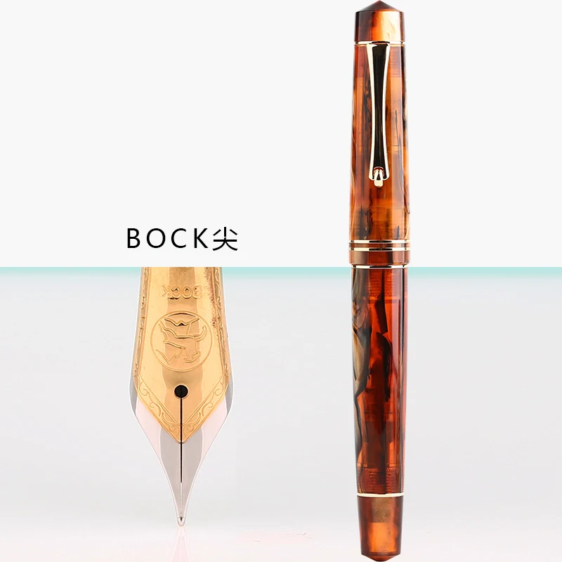  800 Brown Resin Fountain Pen Germany Imported No. 6 BOCK Nib 35# 0.5mm with Converter Golden Clip Writing Gift Pen