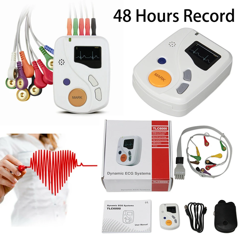 CONTEC динамическая система Holter с 12 выводами ЭКГ 48 часов записи карта 2 Гб