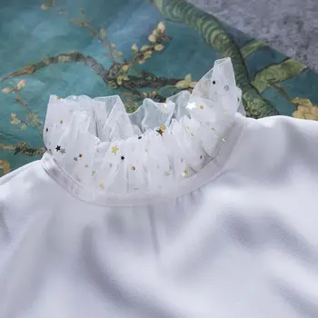 

Women Girl Fake Collar Delicate Lace Star Moon Sequins Stand Up Half Shirt 40JF
