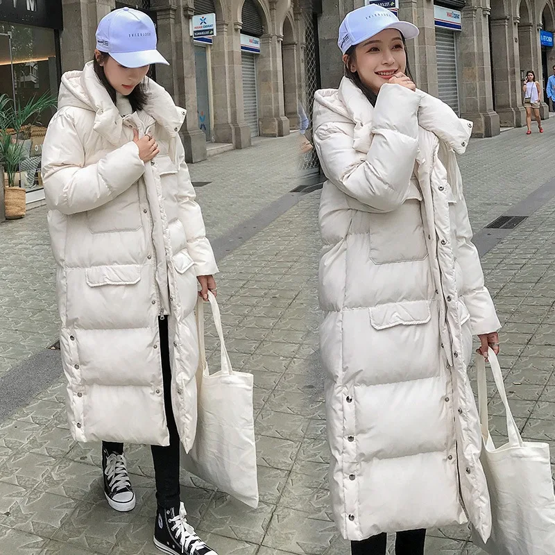 

Photo Shoot Main Push Elegant Ol Four Colors Straight-Cut Long Stand Collar Hooded Side Slit Single Breasted down Coat Cotton-pa