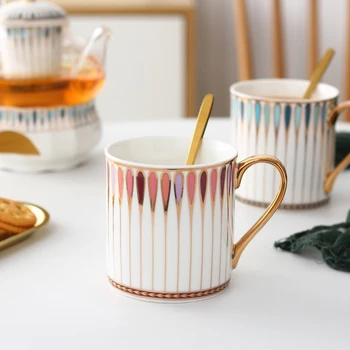 

Luxury Creative Coffee Mug Ceramic with Spoon Nordic High Quality Personalization Esspresso Cups Tazas Drinkware Kitchen DB60MK