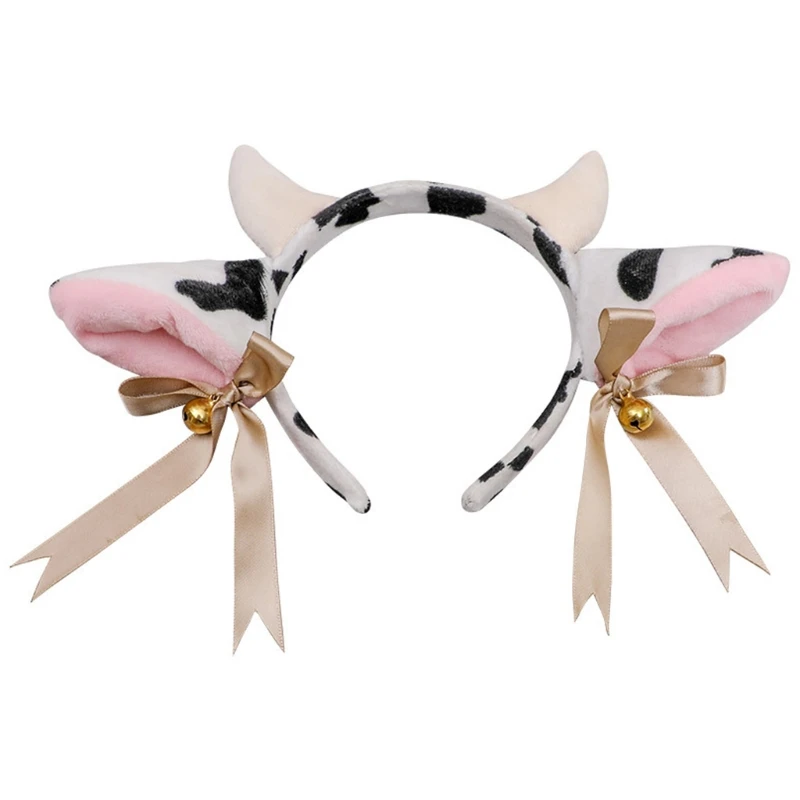 Plush cow ear headband cosplay hair hoop animal hairband cattle horn headwear devil headdress anime hair accessories