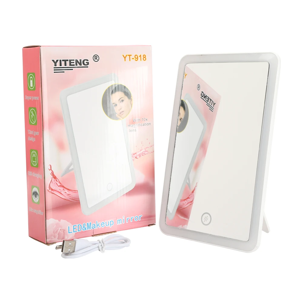 Зеркало для макияжа с светодиодный светильник косметическое зеркало с сенсорным переключателем диммер зеркало для макияжа управляемая подставка для настольной ванной комнаты путешествия