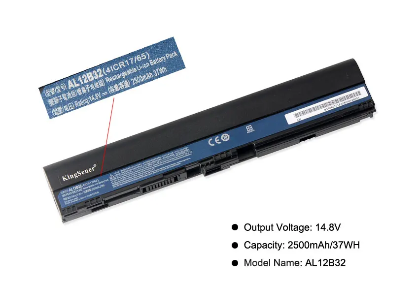 Kingsener-bateria do Portátil para Acer Aspire One Al12b32 725 756 V5171 B113 B113m Al12x32 Al12a31 Al12b31 Al12b32 14.8v 2500mah - Imagem 3
