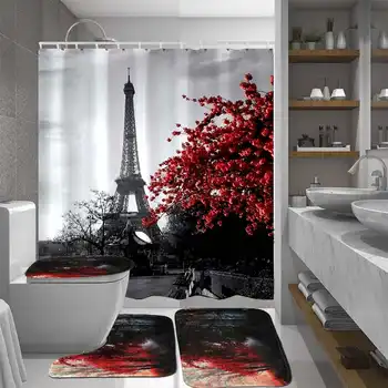 

1/3pcs/Set Eiffel Tower France Print Shower Curtain Waterproof Bathroom Curtain Toilet Cover Mat Non-Slip Rug Set Bathtub Decor