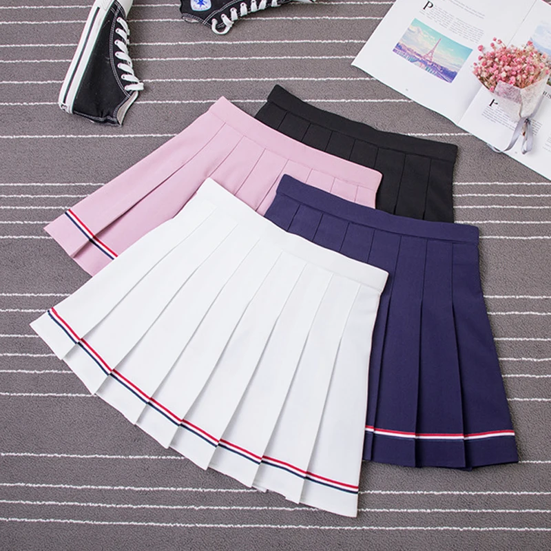 XS XXL High Waist Women's Skirts Striped Pleated Skirt Elastic Waist Female Skirts Sweet Mini Skirts Dance Skirt Plaid Skirt y2k