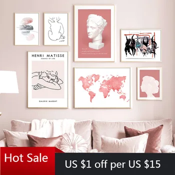 

Abstract Girl Geometry Statue Map Wall Art Canvas Painting Nordic Prints Wall Decor Pictures For Posters Aesthetic Room Decor
