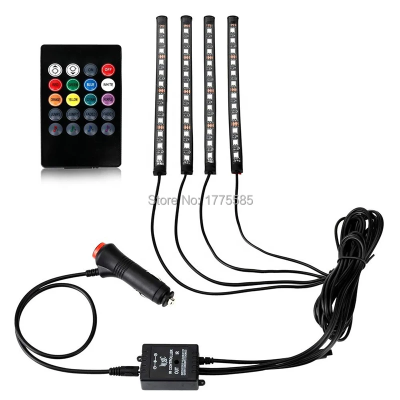 4 шт. RGB DC 12 В Автомобильная светодиодная лента многоцветный музыкальный автомобильный внутренний свет светодиодный набор для освещения под прибором со звуком активная функция