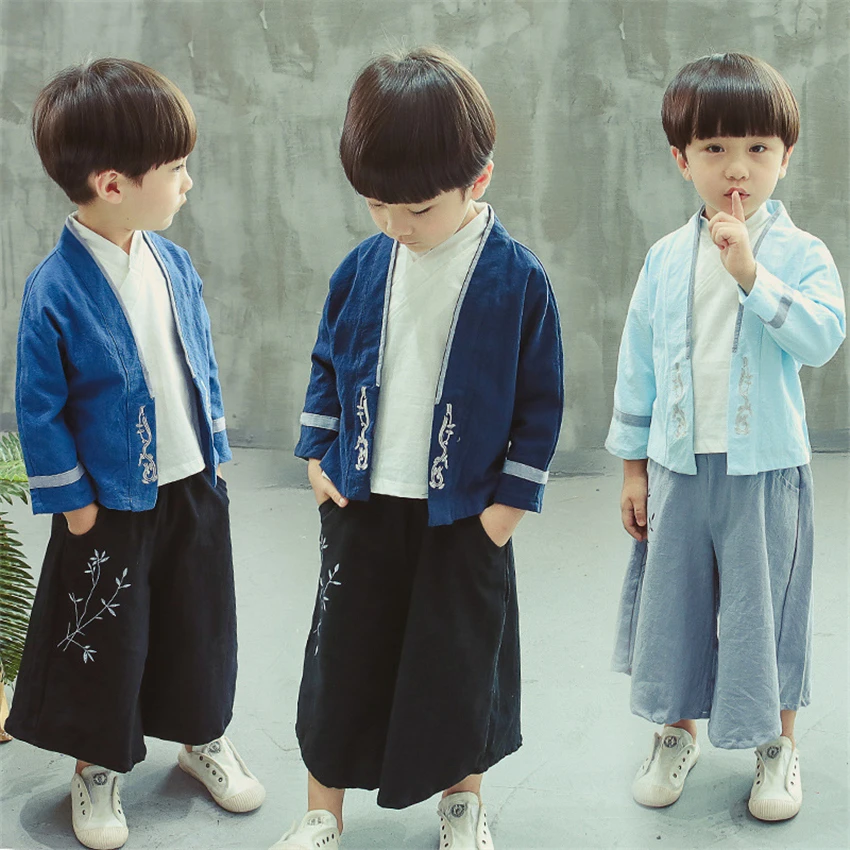 Традиционная китайская одежда для мальчиков Hanfu Детский костюм танга льняная