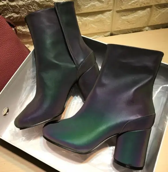 As Pic Зимние ботинки в стиле таби; женские ботильоны на высоком каблуке; Botas Mujer; кожаные женские ботильоны; удобные блестящие ботинки; Feminina; роскошные женские ботинки; Zapatos De Mujer - Цвет: As Pic