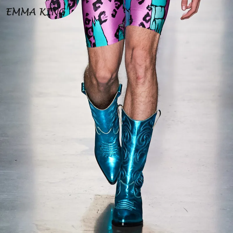 Style 9 Emma king/модные ботинки с принтом в полоску зебры; цвет золотистый, Серебристый; ботинки до середины икры с круглым носком, неоново-зеленым граффити, с вышивкой в стиле рок для бойфренда - Цвет: Style 9