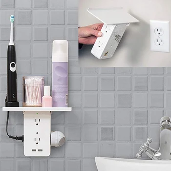 

Home Multi Plugs Socket-Shelf Port Surge Protector Wall Outlet Extenders 2 USB Wall Outlet Shelf US