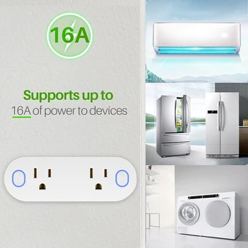 

Smart Wi-Fi Outlet Plug Switch 16A Dual Outlet US Plug Smart WIFI Socket APP Remote Control Work With Google Home / Alexa Home