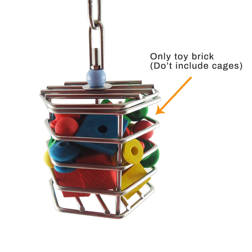 blocks Pet Bird Parrot Cage Parrot Hunt Entertainment Toys Stainless Steel Food Hanging Cage Parrot Foraging Blocks Toy - Цвет: blocks