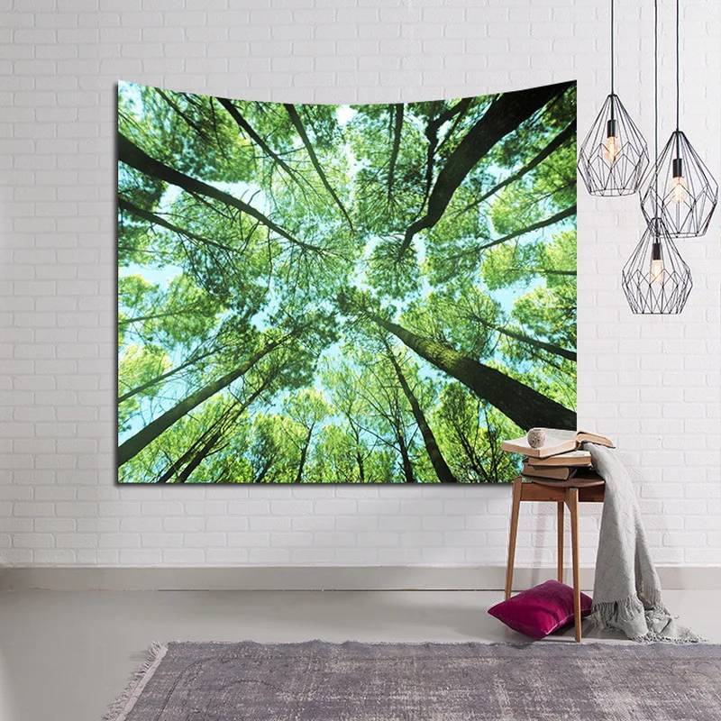 

New Psychedelic Forest Trees and Stars Starry Sky Fabric Wall Hanging Tapestry Decor Polyester Curtains Plus Long Table Cover