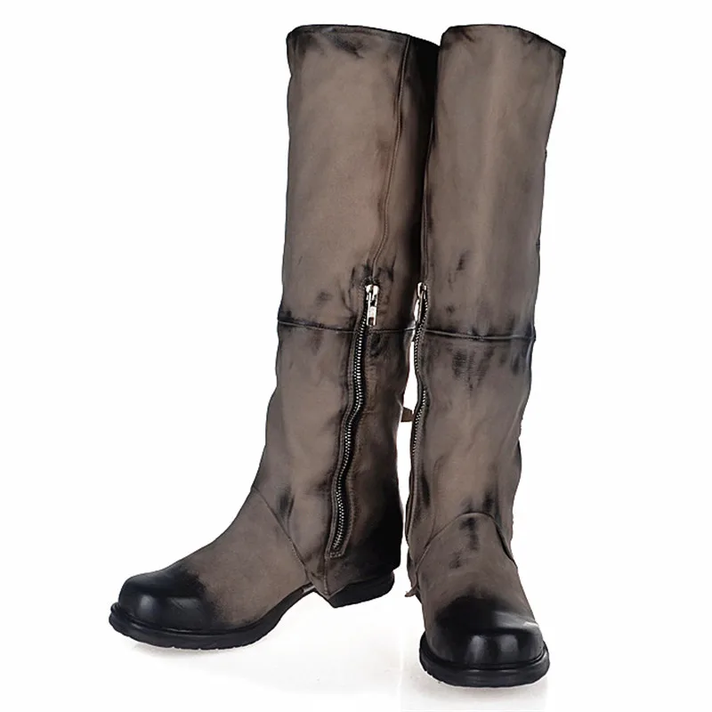 Stylesowner Original Brand Top Sale Sheepskin Square Toe Woman Boots Do The Old Buckle Strap Look Thin Knee-high Boots Retro